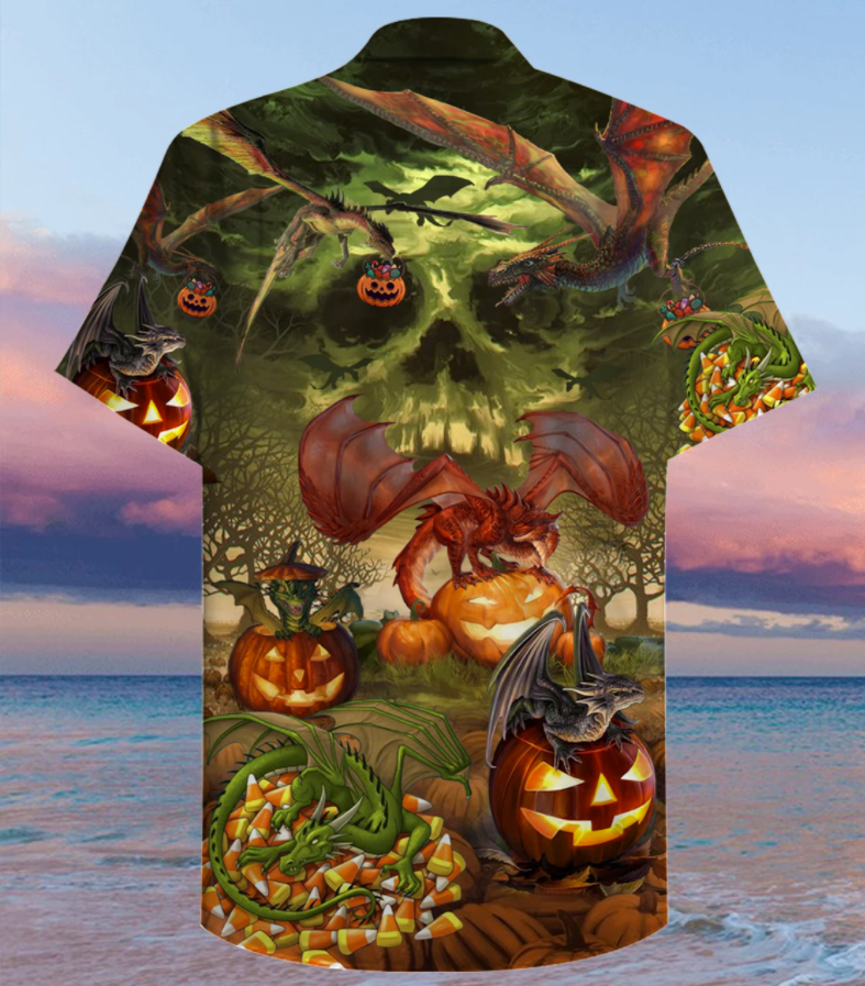 Halloween dragon and pumpkin hawaiian shirt 2