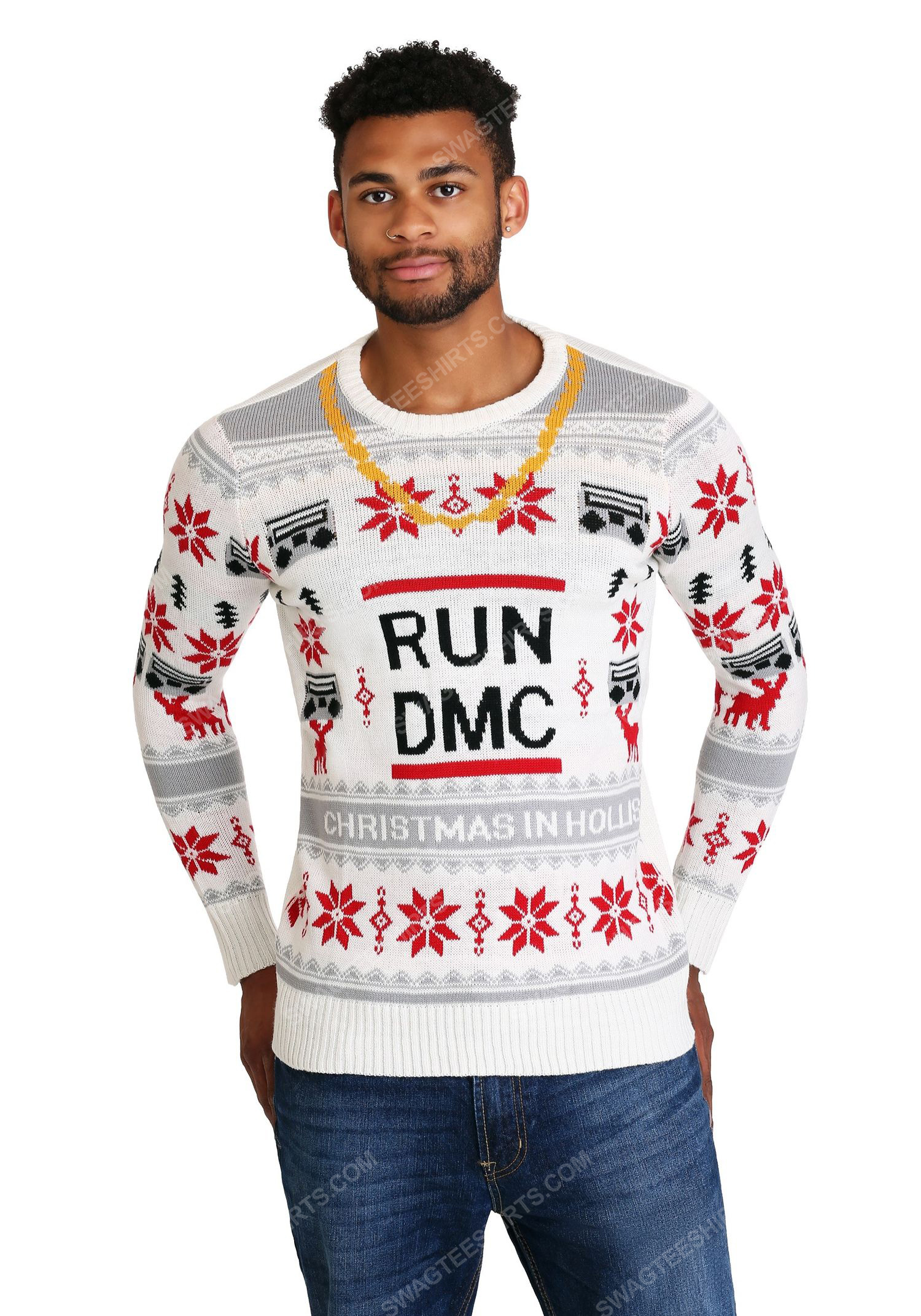 [special edition] Christmas holiday the run dmc chain full print ugly christmas sweater – maria