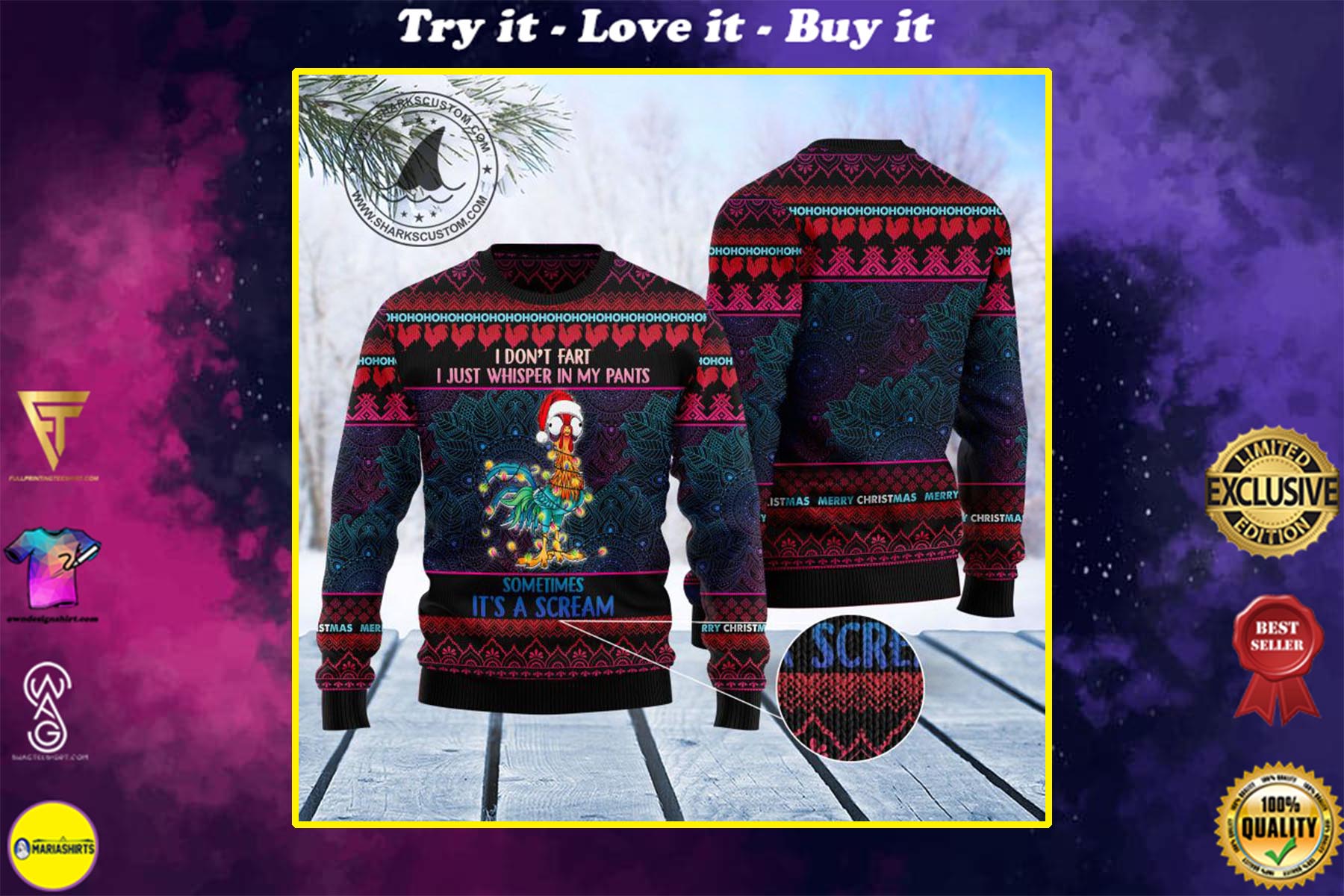 chicken hei hei i dont fart i whisper in my pants ugly christmas sweater