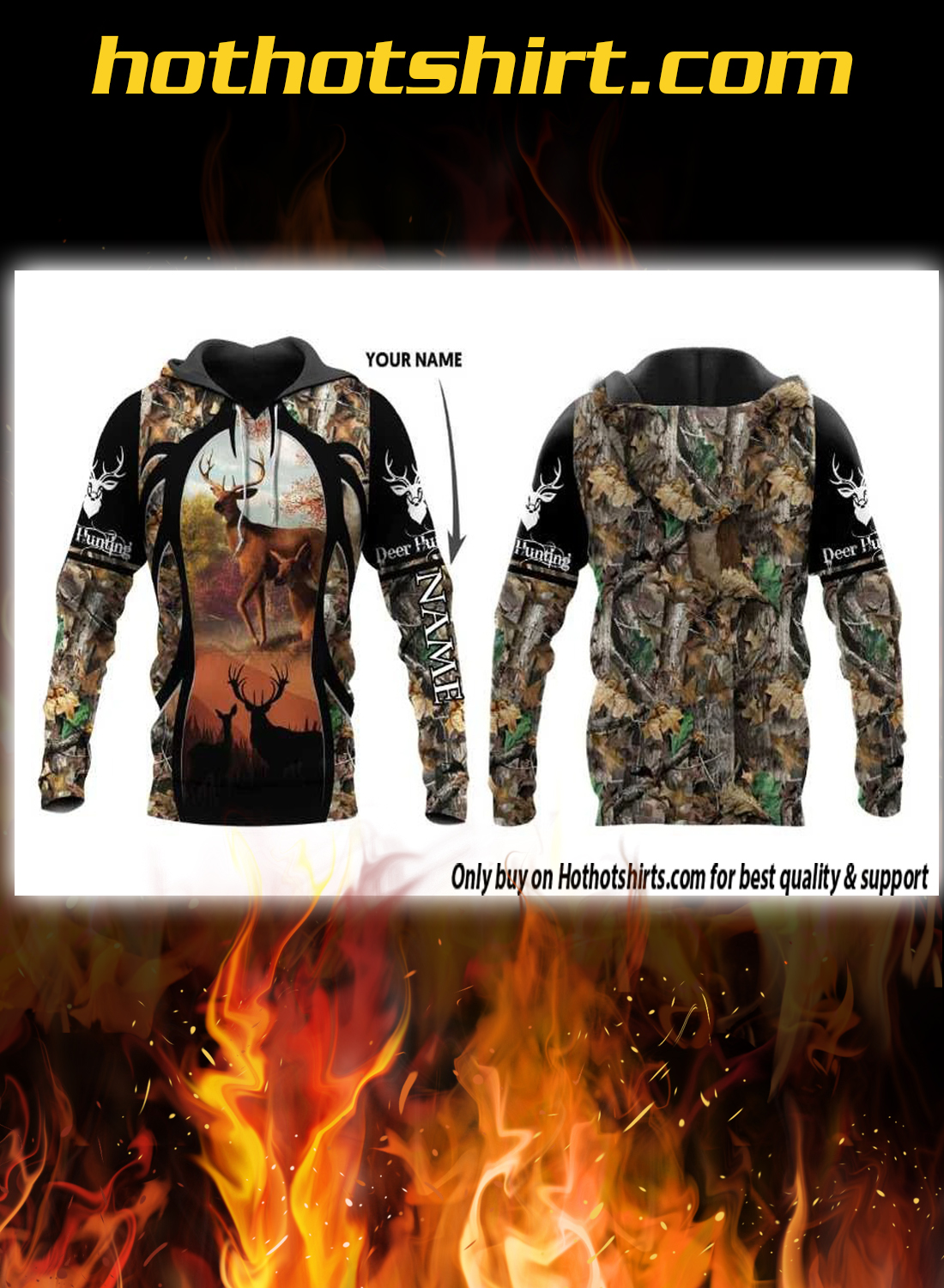 Personalized custom name deer hunting 3d pullover hoodie