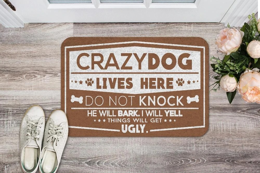 Crazy dogs live here do not knock doormat2