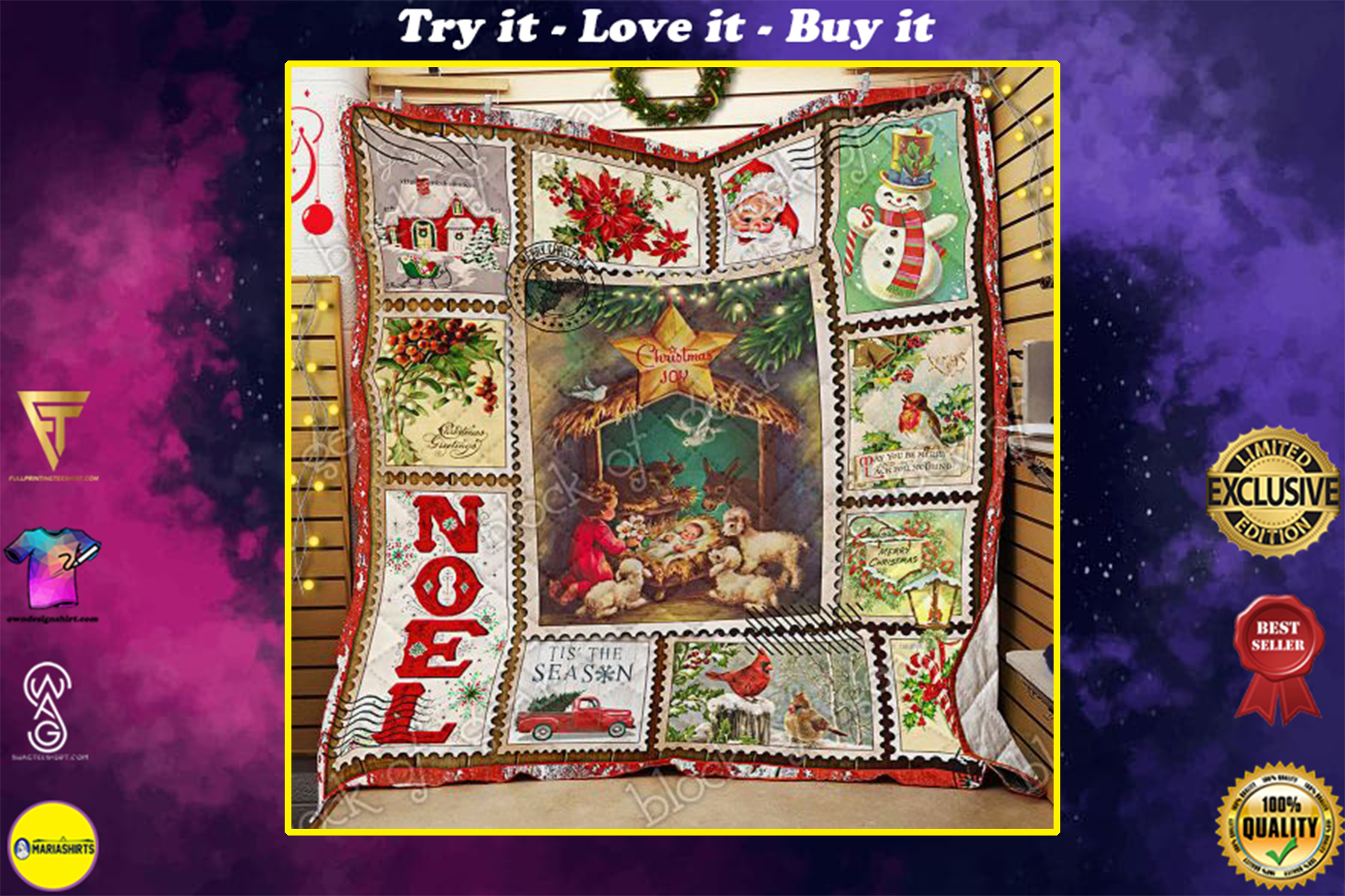 [special edition] christmas joy to the world and merry christmas all over print quilt – maria