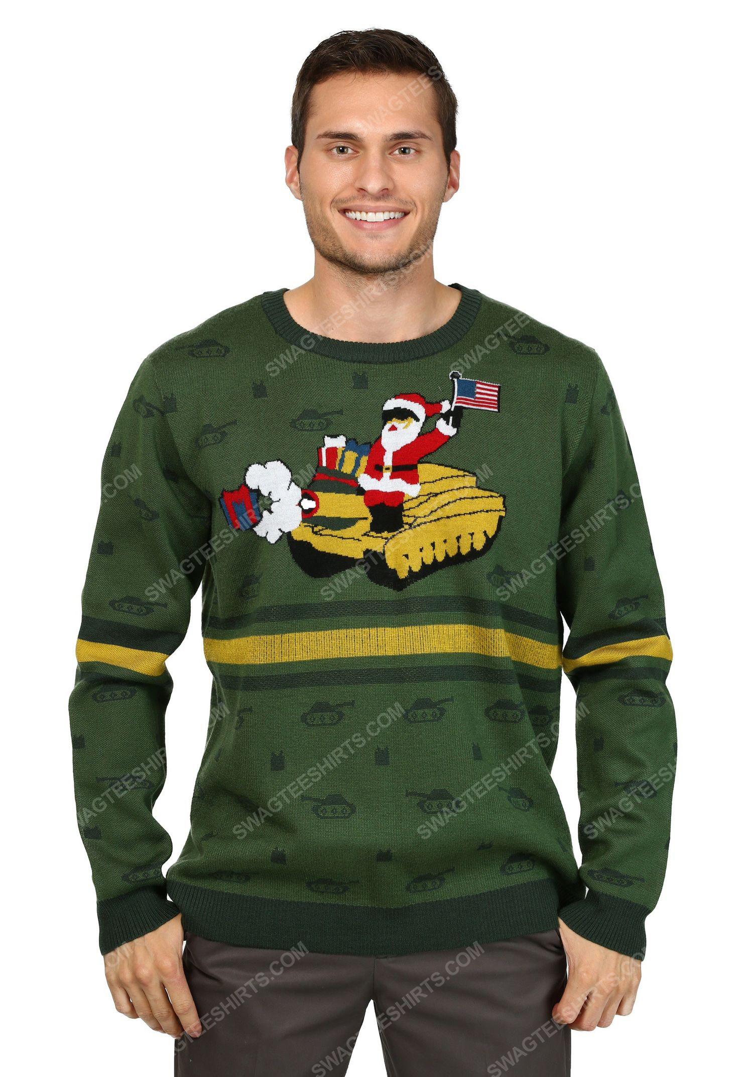 Christmas holiday santa on tank full print ugly christmas sweater 1