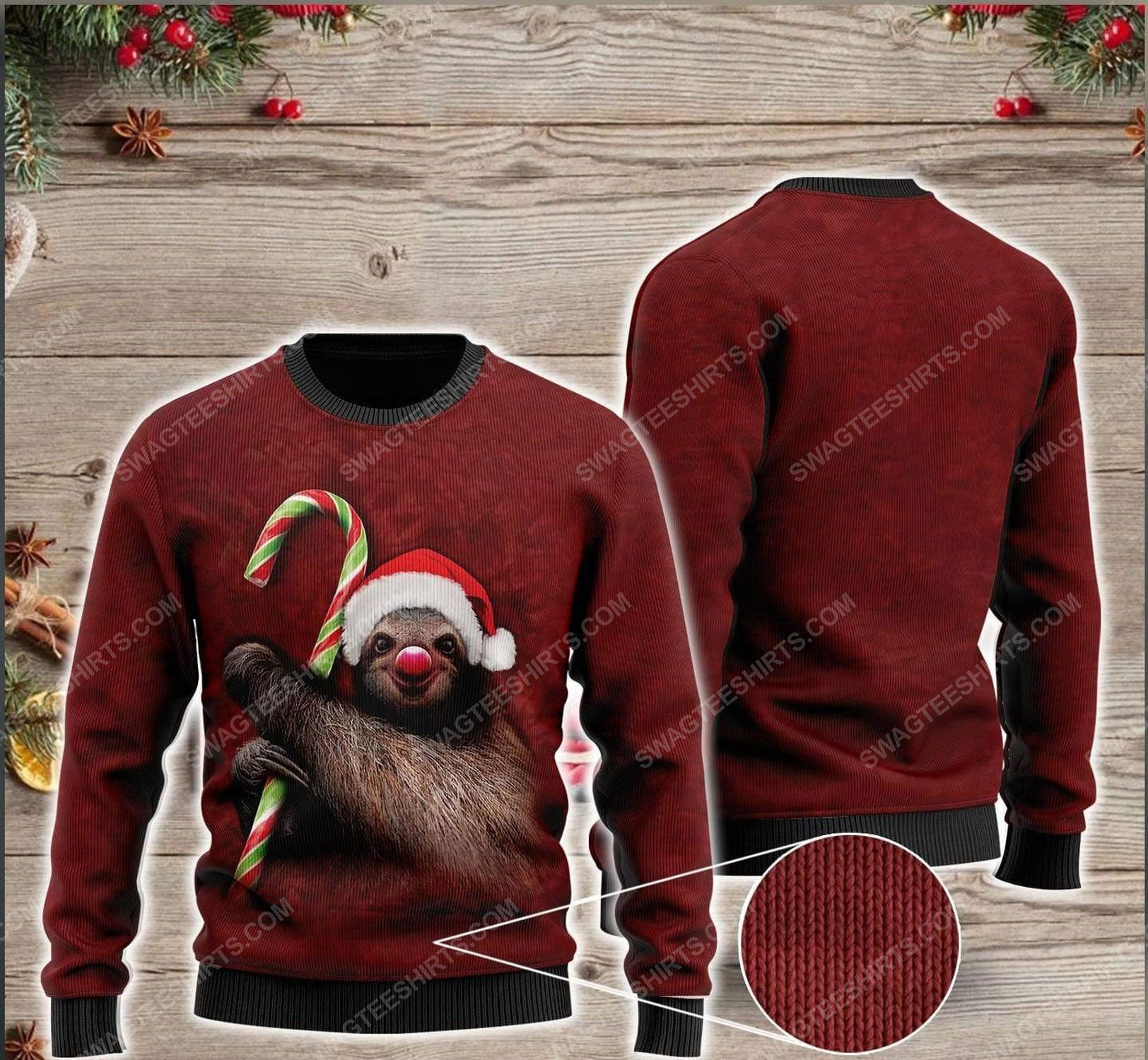 [special edition] Sloth and candy cane all over print ugly christmas sweater – maria