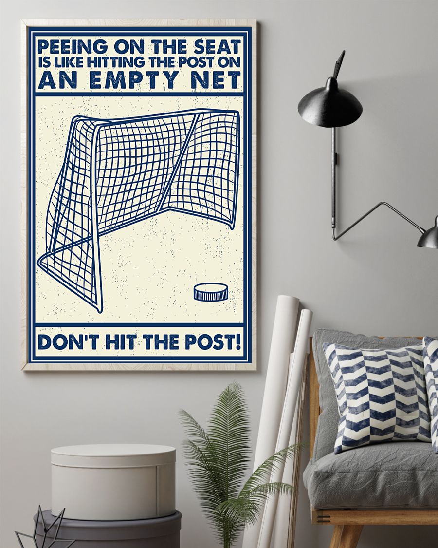 Retro hockey peeing on the seat an empty net poster 8