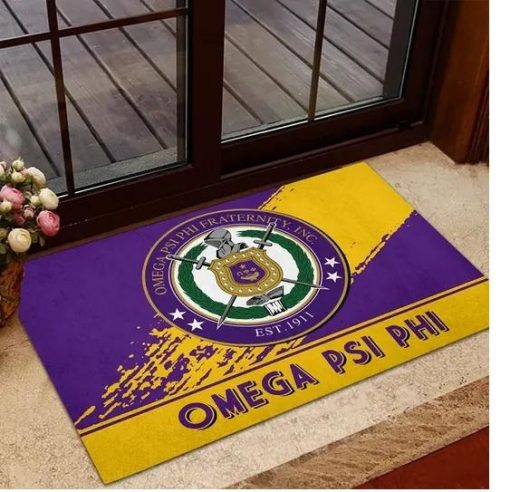 1-Omega Psi Phi 1911 Emblem Old Gold and Royal Purple Doormat (5)