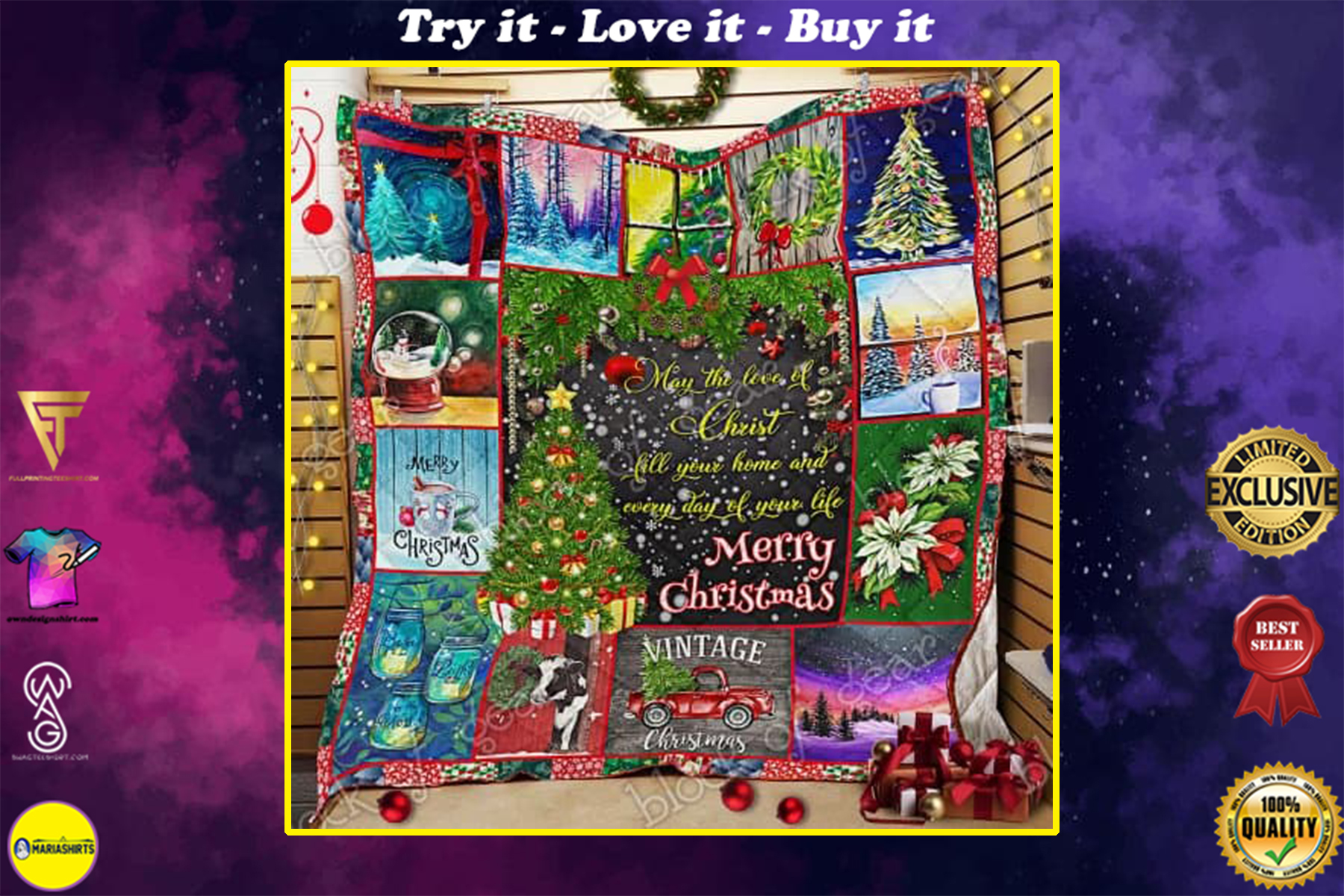Merry Christmas may the love of Christ all over print quilt
