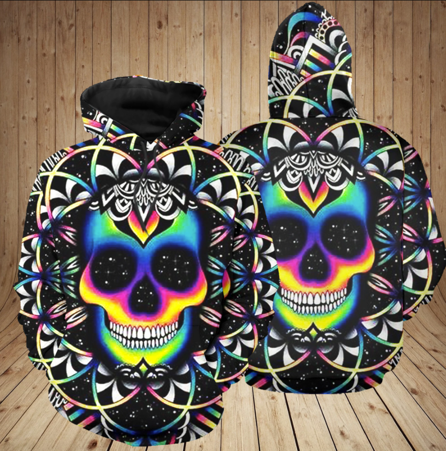 Colorful skull all over printed 3D hoodie