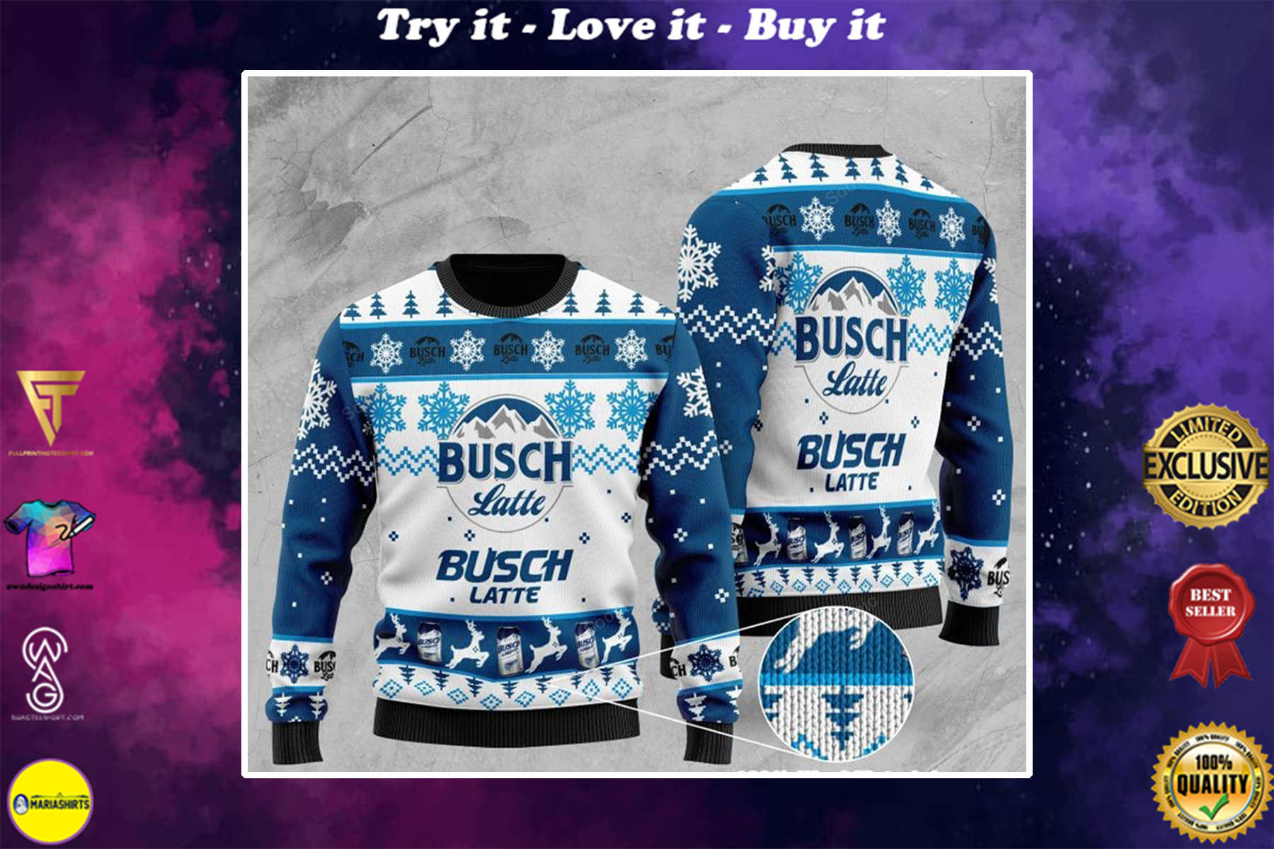 [special edition] busch latte beer all over printed ugly christmas sweater – maria