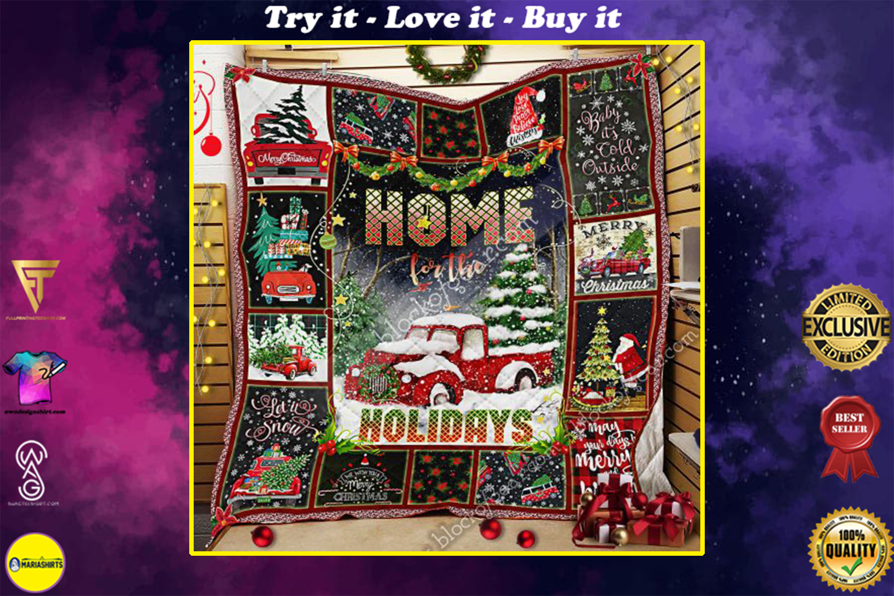 christmas red truck home for the holiday all over print quilt
