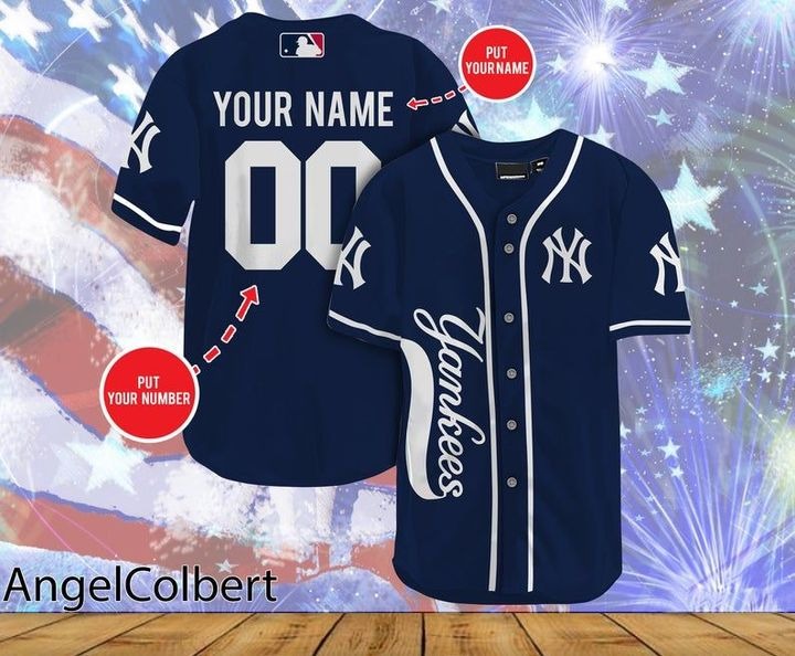 New York Yankees Personalized Name And Number Baseball Jersey Shirt - Navy