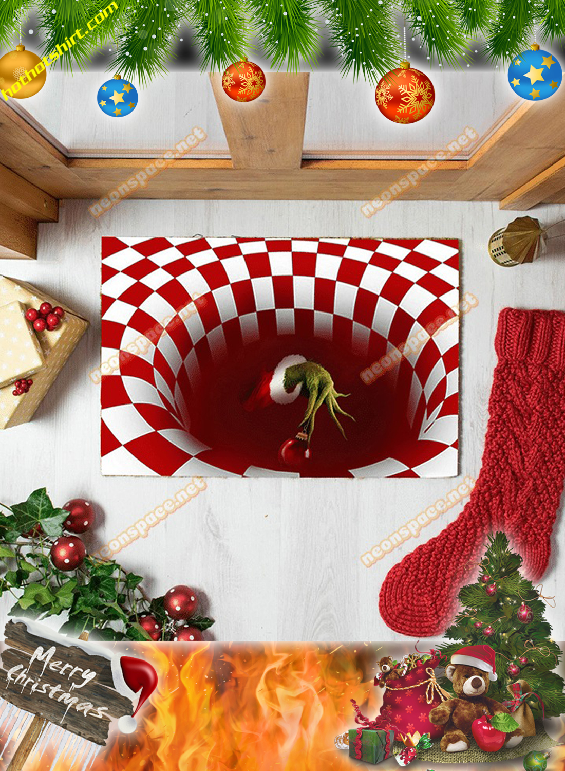 Grinch hand christmas 3D illusion doormat 2