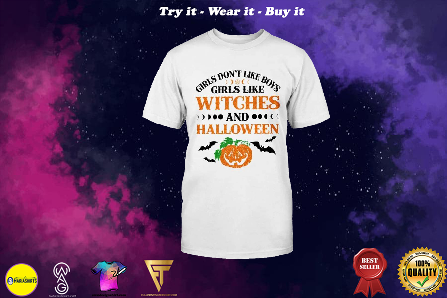 [special edition] girls dont like boys girls like witches and halloween shirt – Maria