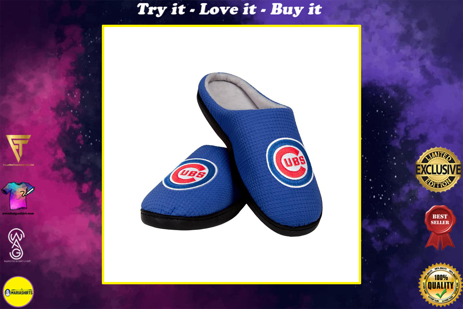 major league baseball chicago cubs full over printed slippers