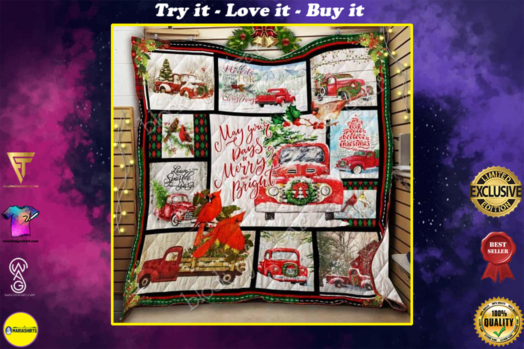 may your day be merry and bright christmas red truck quilt