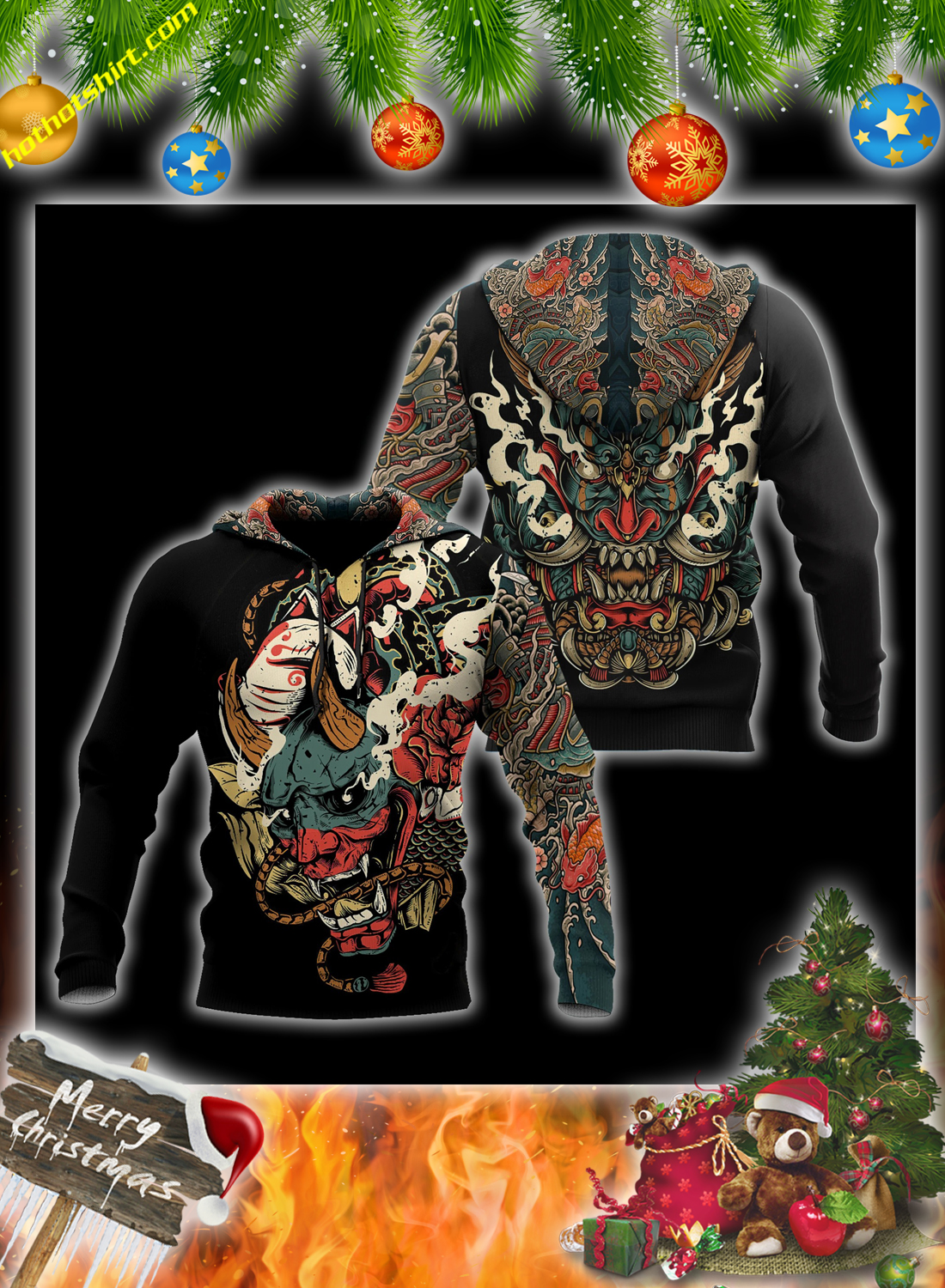 Oni mask tattoo 3d all over printed hoodie – Hothot 041120