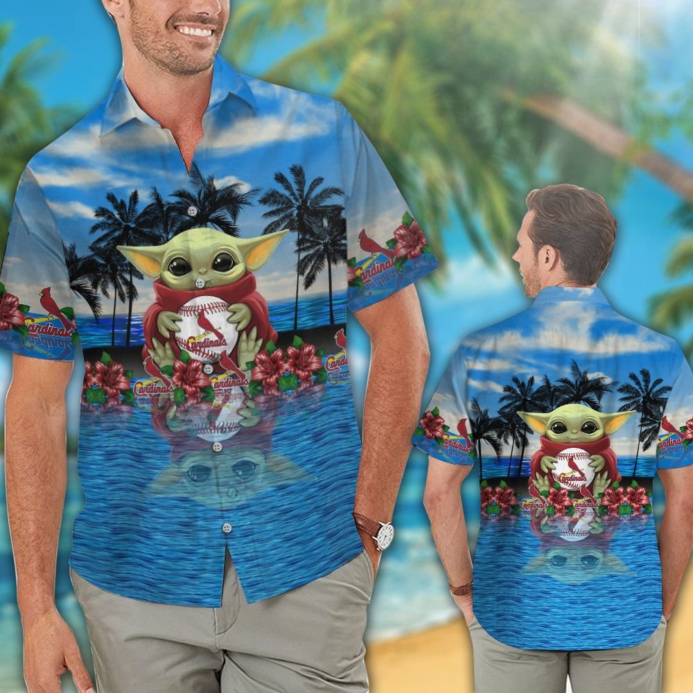 ST Louis Cardinals Baby Yoda Hawaiian Shirt, Short -BBS ST Louis Cardinals Baby Yoda Hawaiian Shirt, Short -BBS