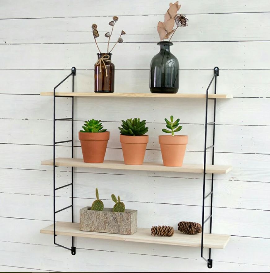 Scandinavian Wall shelving Wrought Iron and solid wood