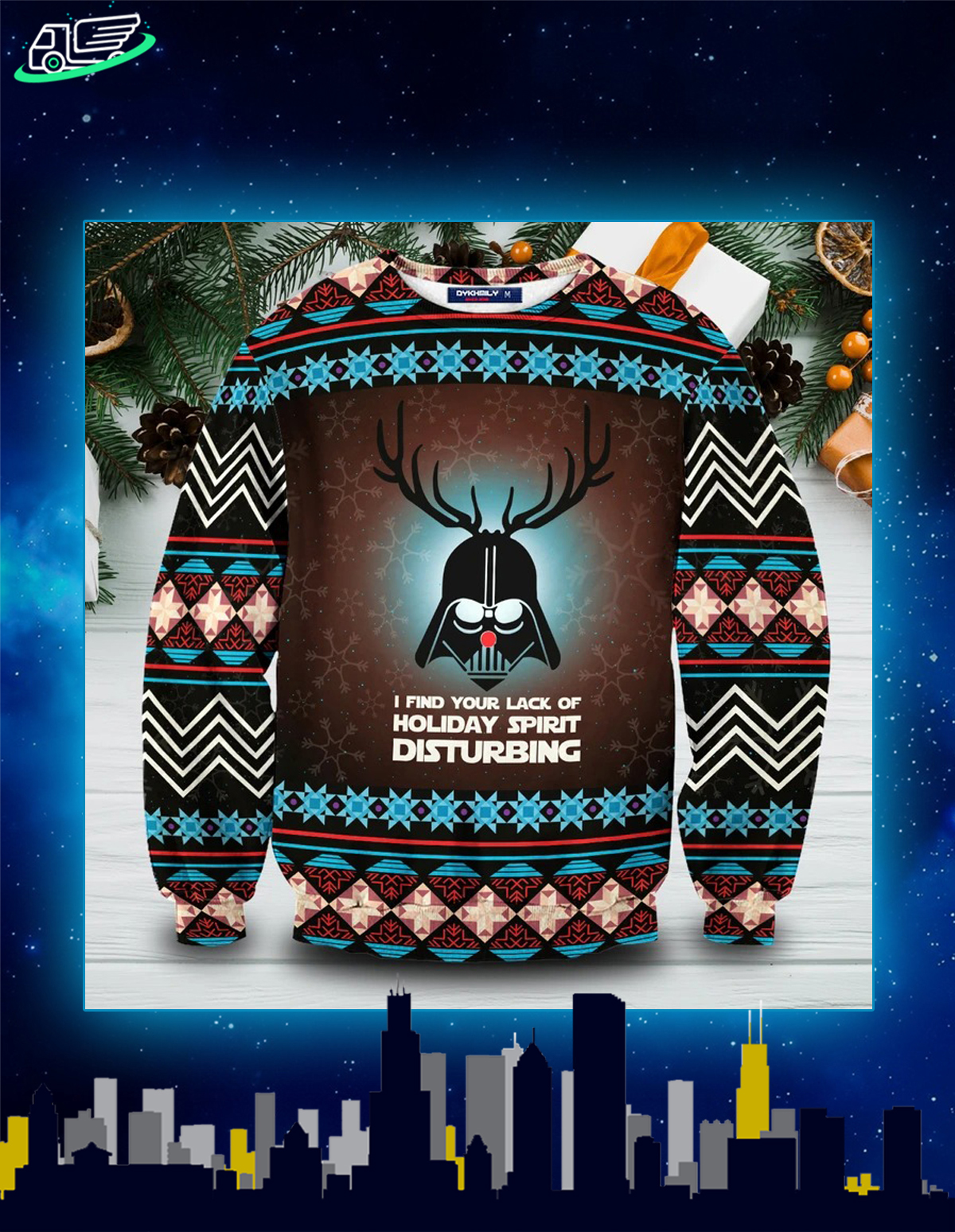 Darth vader deer I find your lack of holiday spirit disturbing ugly christmas sweater