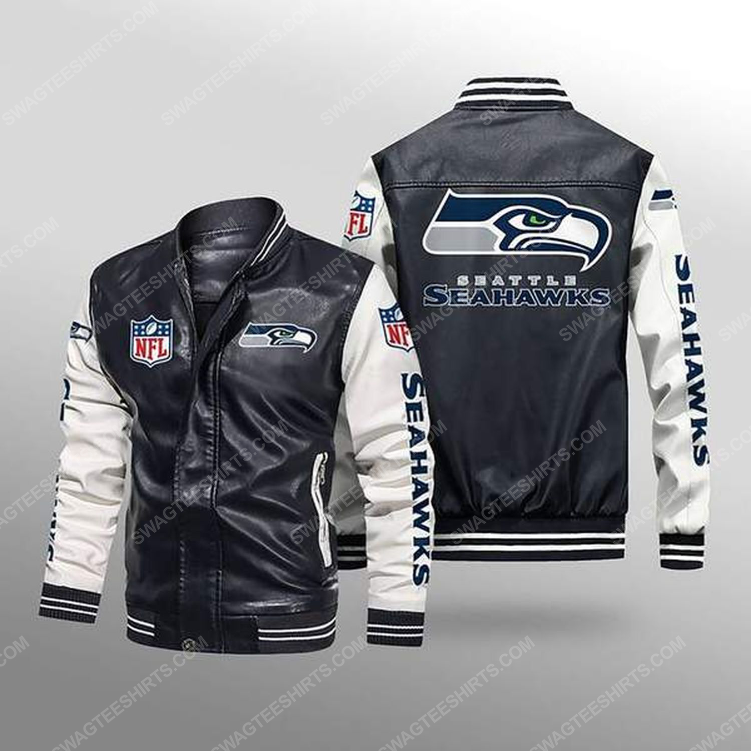 [special edition] Seattle seahawks all over print leather bomber jacket – maria