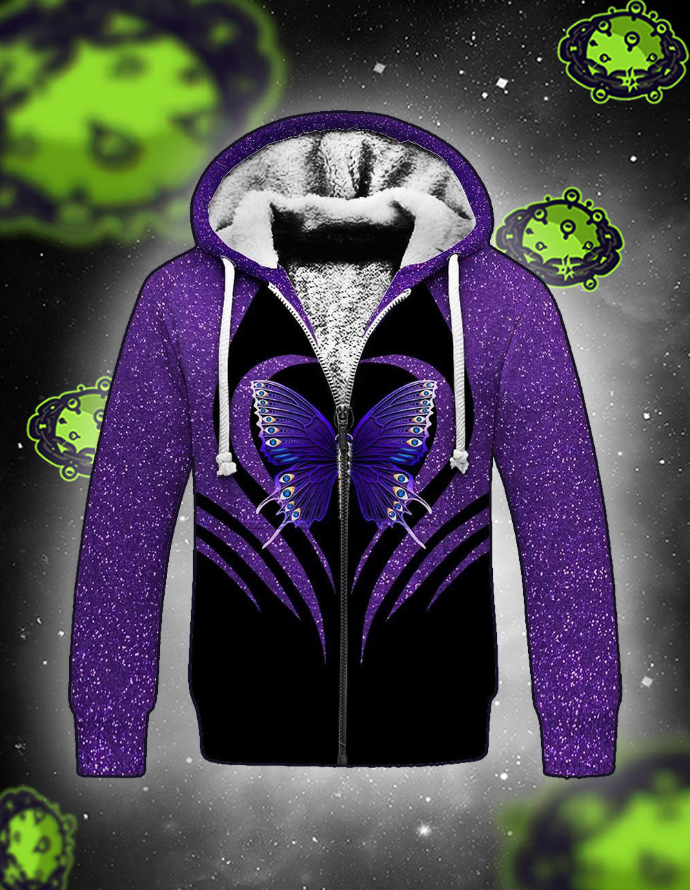 Purple butterfly multi types 3D all over printed fleece hoodie