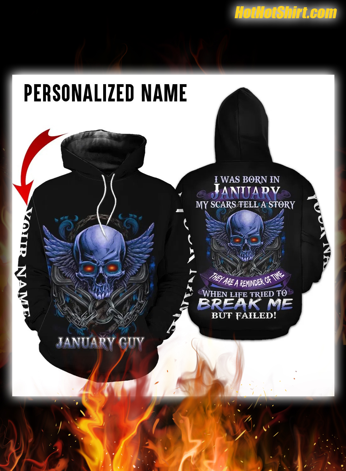 Skull I Was Born In January My Scars Tell A Story 3D Hoodie