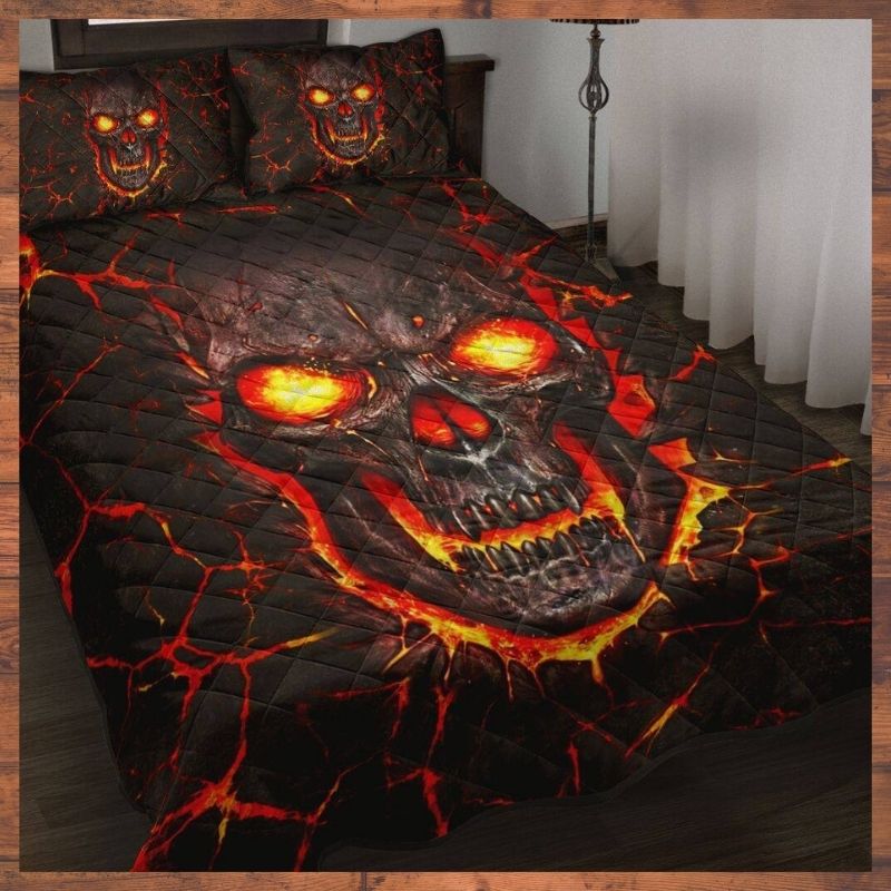 Skull on fire 3d illusion quilt bedding set 1