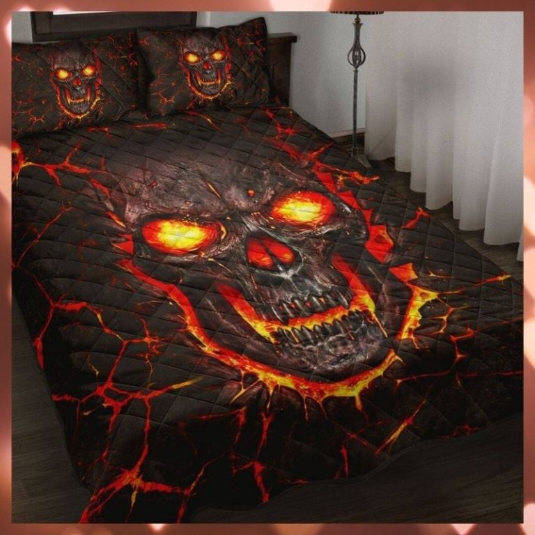 Skull on fire 3d illusion quilt bedding set 2