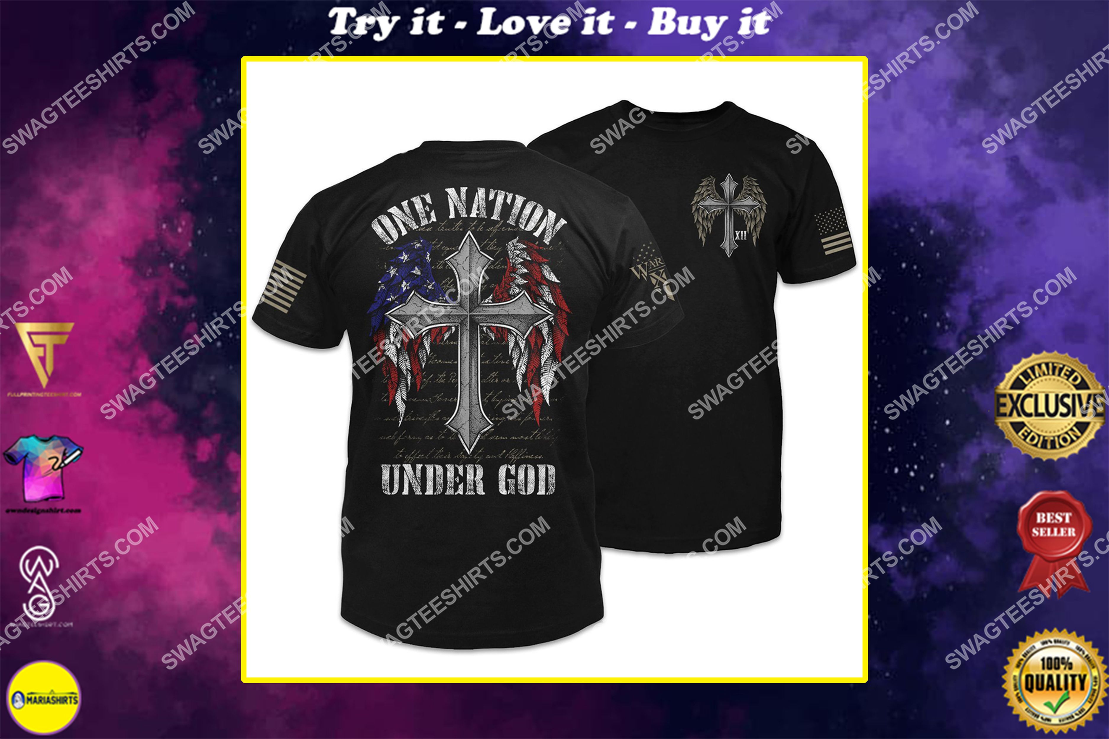 [special edition] american flag cross one nation under God shirt- maria