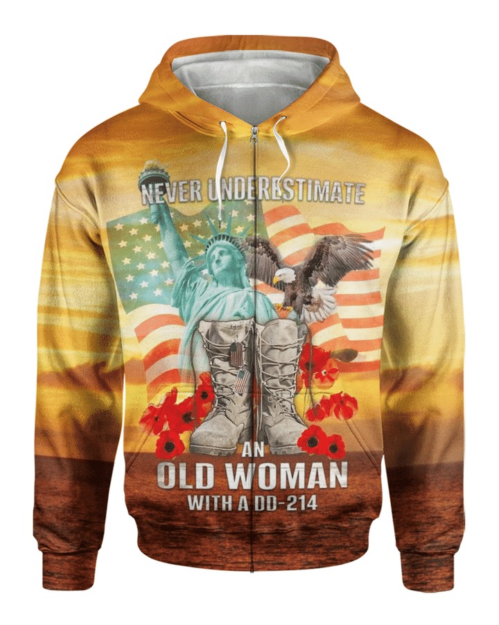 Veteran Never underestimate an old woman with a dd 214 3d hoodie shirt 4