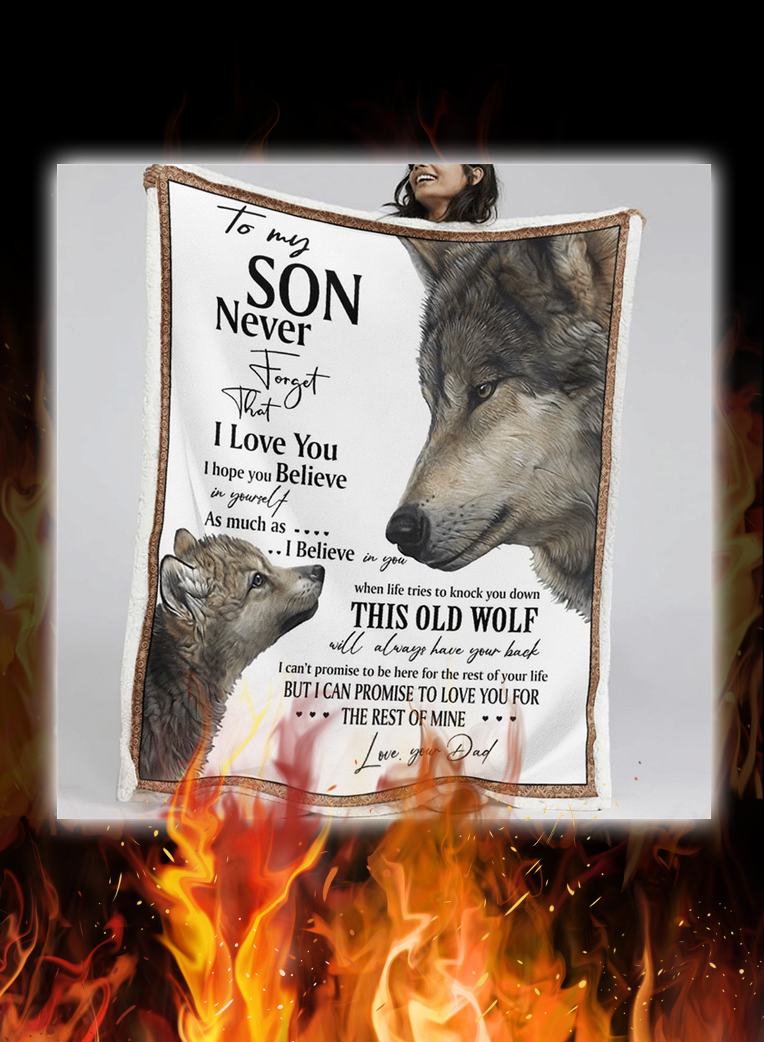 Wolf to my son your dad quilt blanket 1