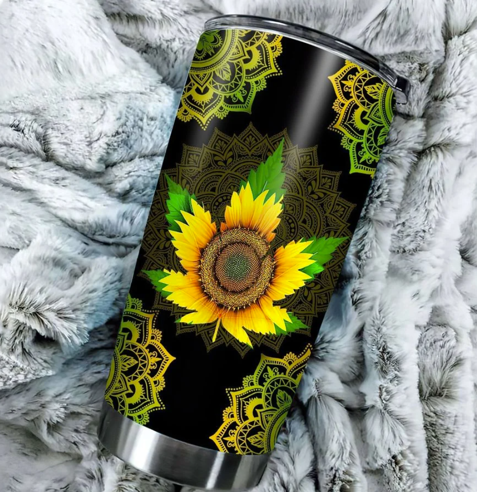 Sunflower Cannabis mandala tumbler 1