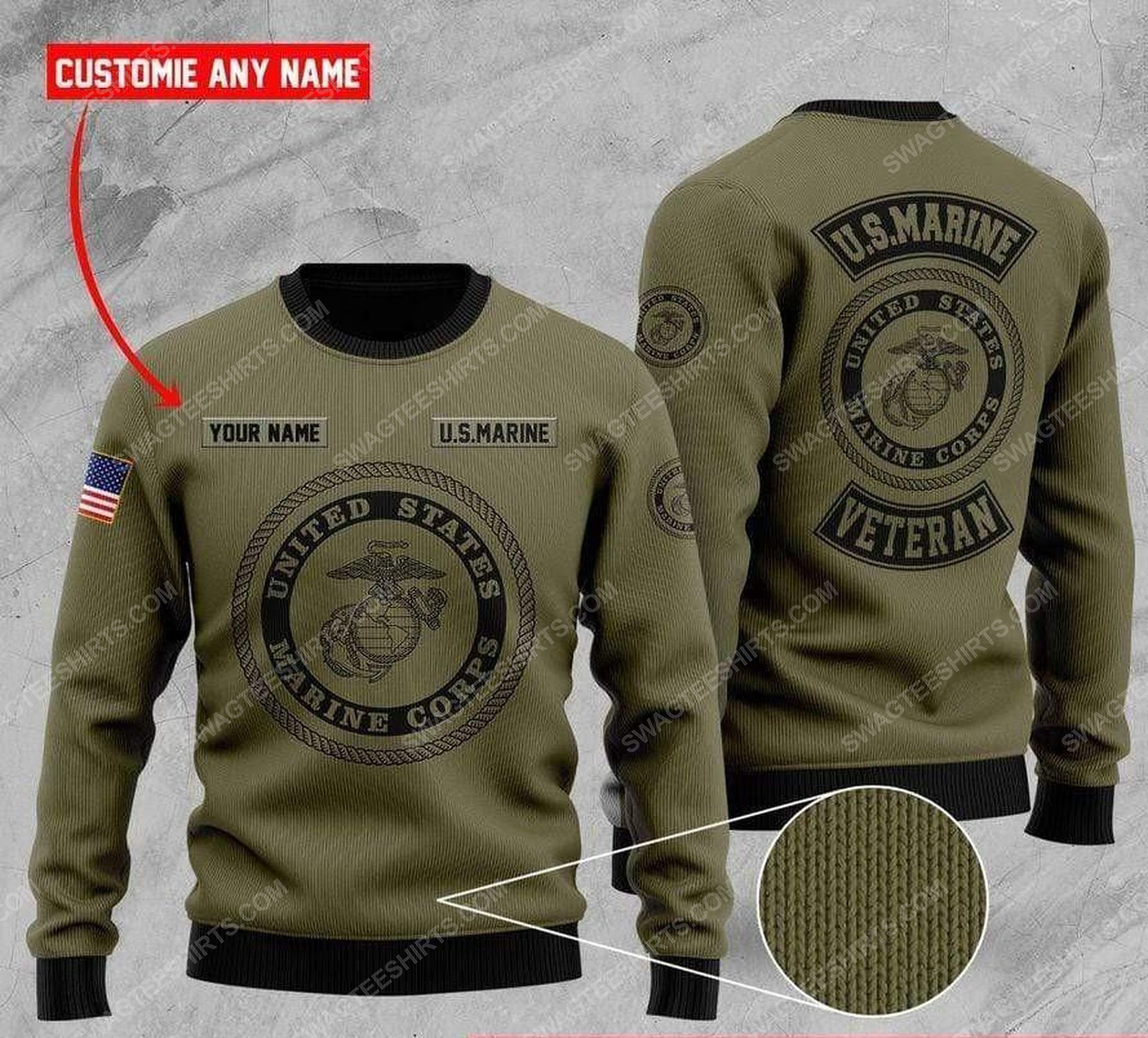 Custom us marine veteran all over print ugly christmas sweater 1