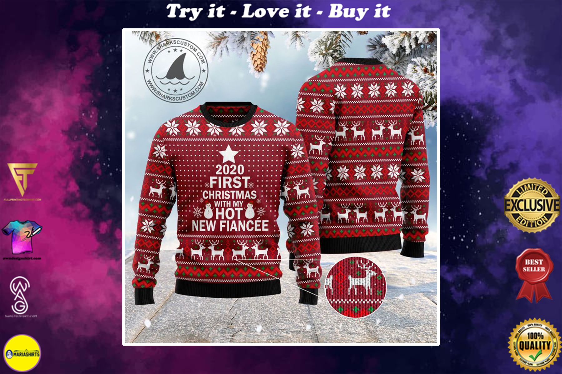 [special edition] 2020 first christmas with my hot new fiance ugly christmas sweater – maria