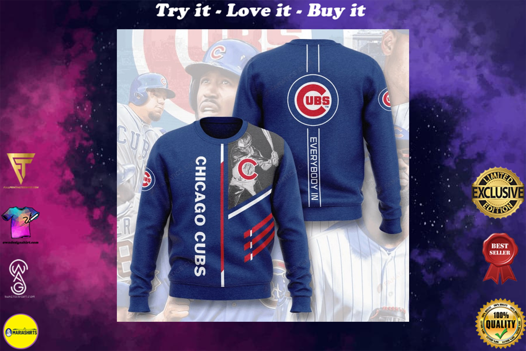 [special edition] major league baseball chicago cubs everybody in full printing ugly sweater – maria