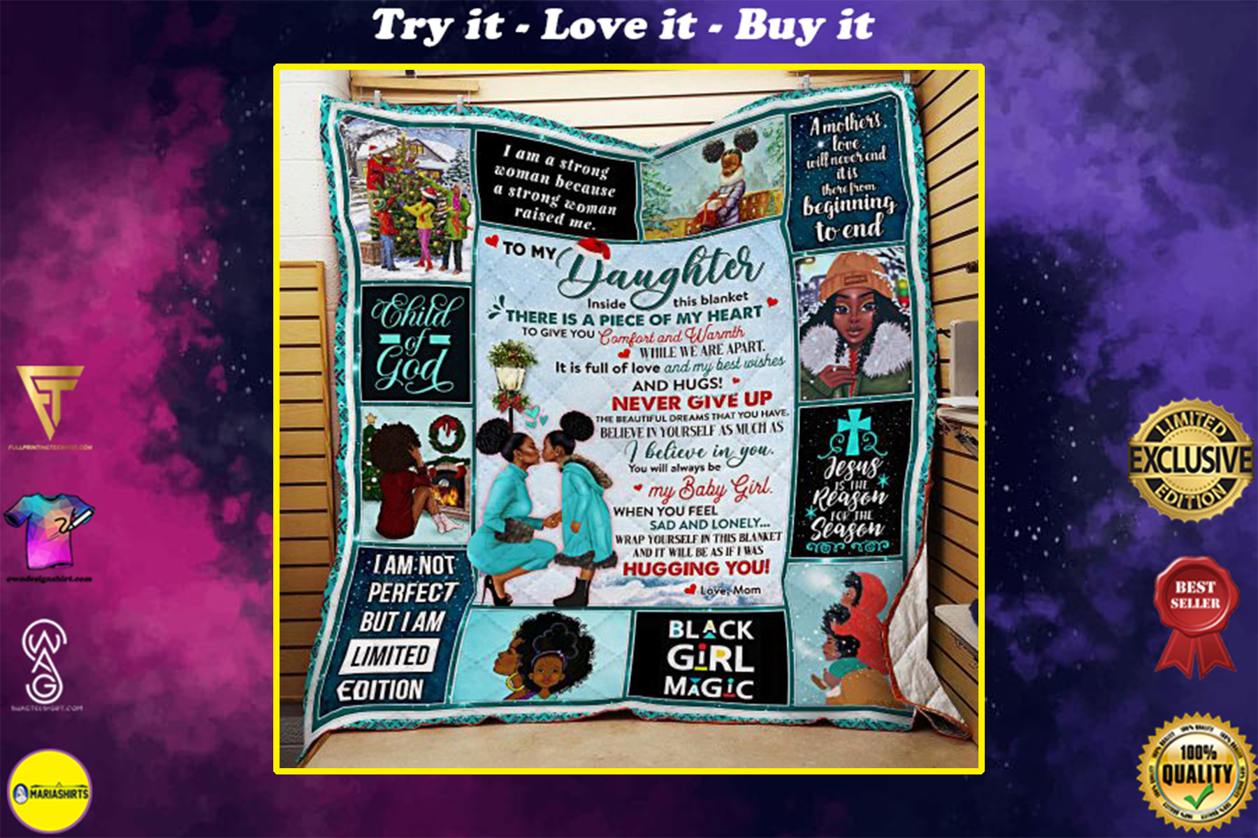 black woman to my daughter child of god all over print quilt