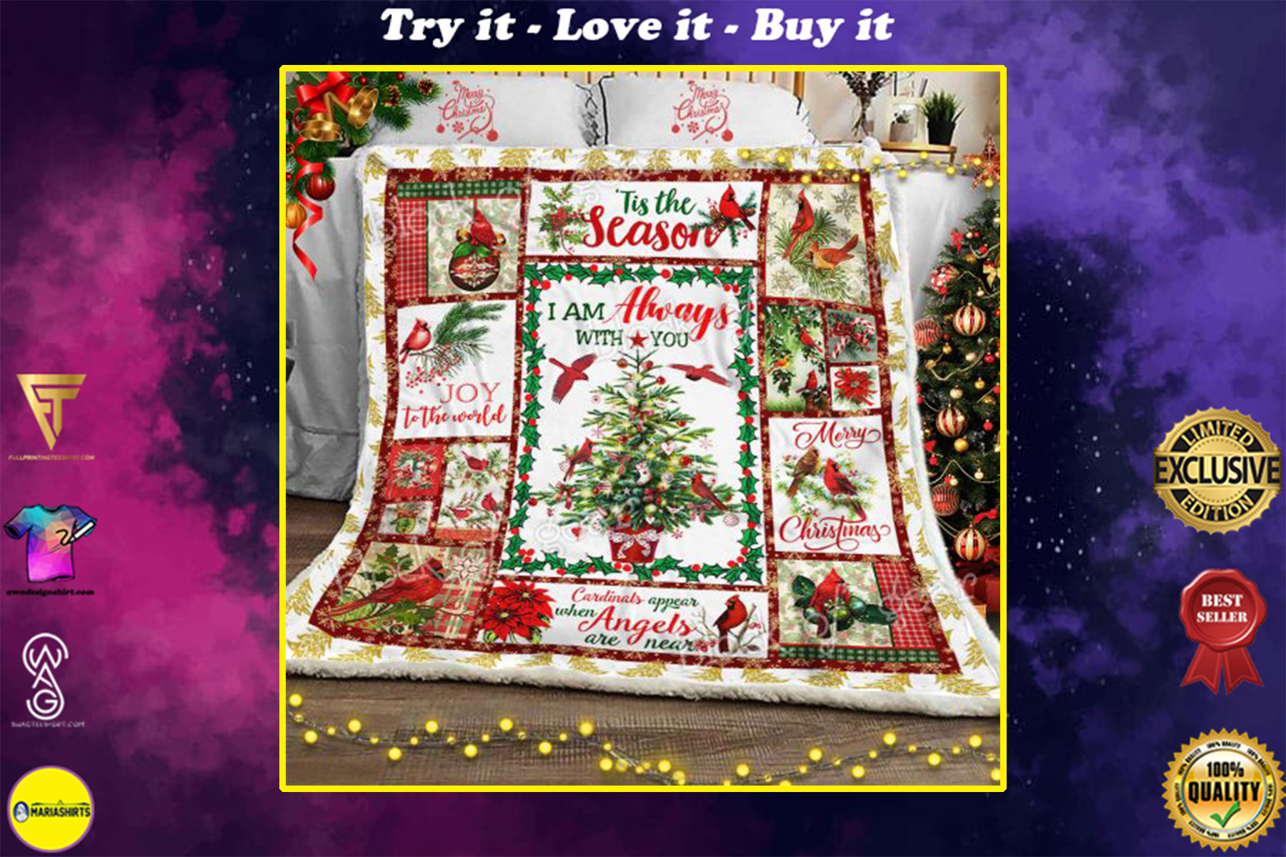 [special edition] christmas cardinal bird i am always with you and merry christmas blanket - maria