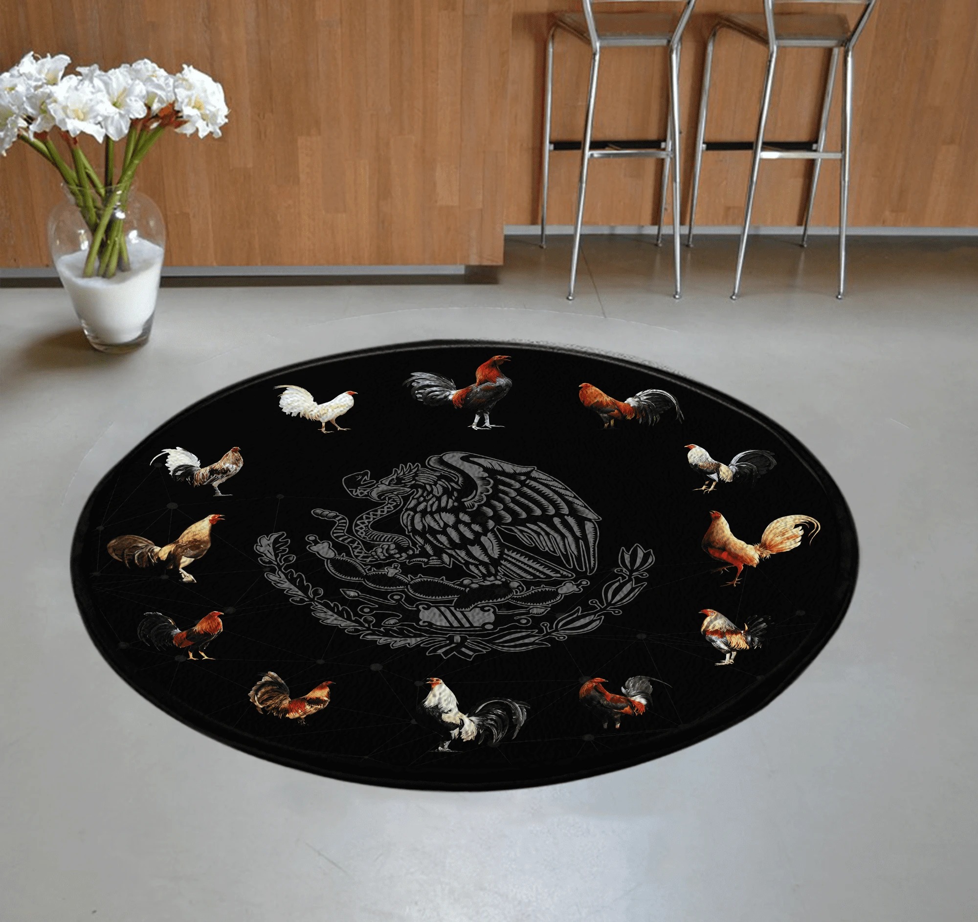 Mexican Roosters Round Rug 2