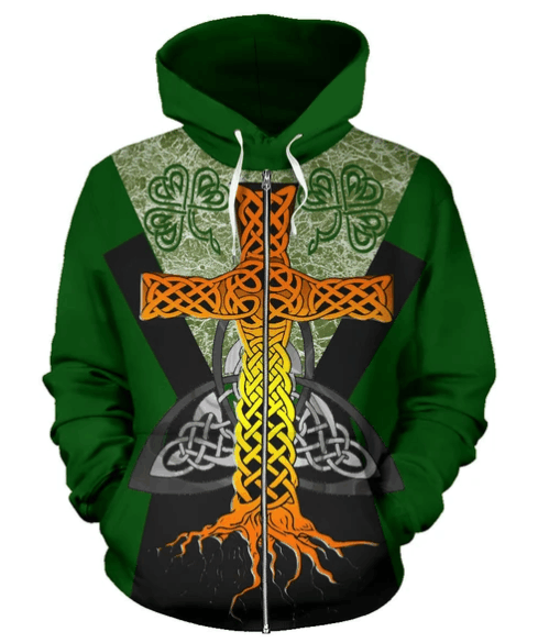 Irish cross saint patrick's day full printing zip hoodie