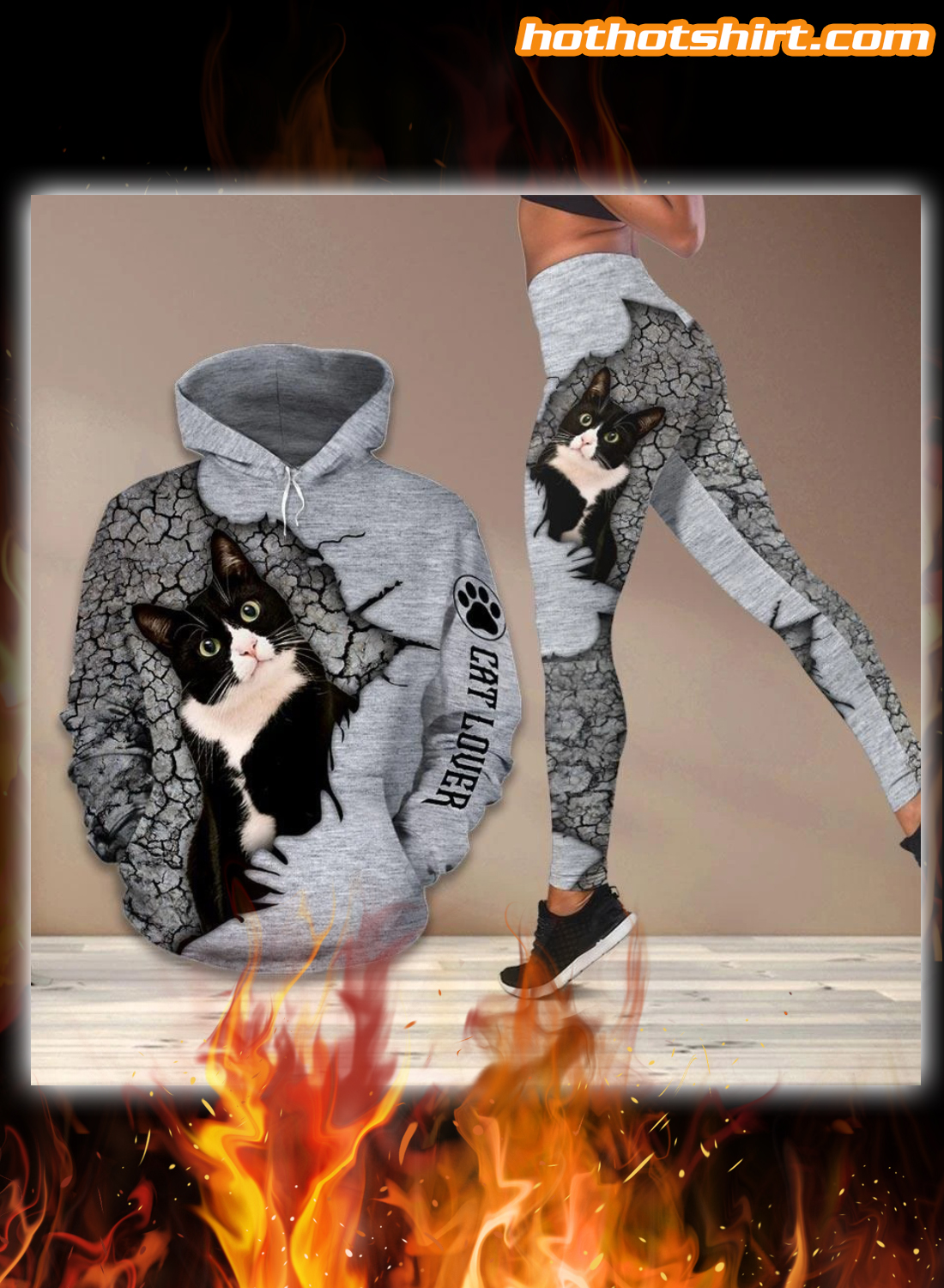Tuxedo Cat lover 3D all over print hoodie and legging
