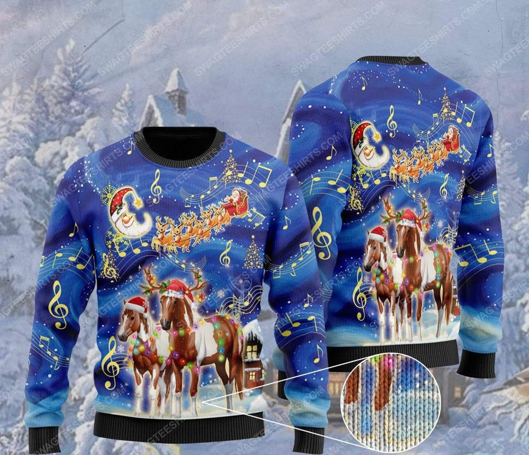 [special edition] Horses christmas light all over print ugly christmas sweater – maria