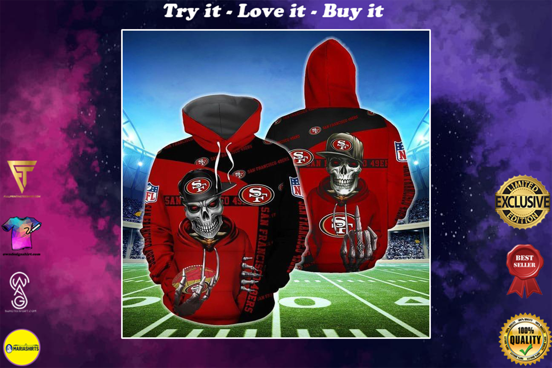 hip hop skull san francisco 49ers football team full over printed shirt