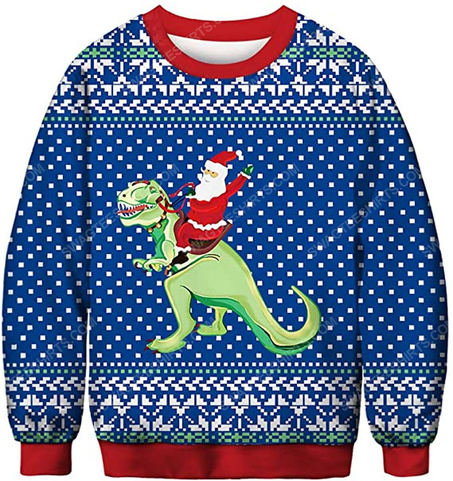 [special edition] Santa claus riding a dinosaur full print ugly christmas sweater – maria