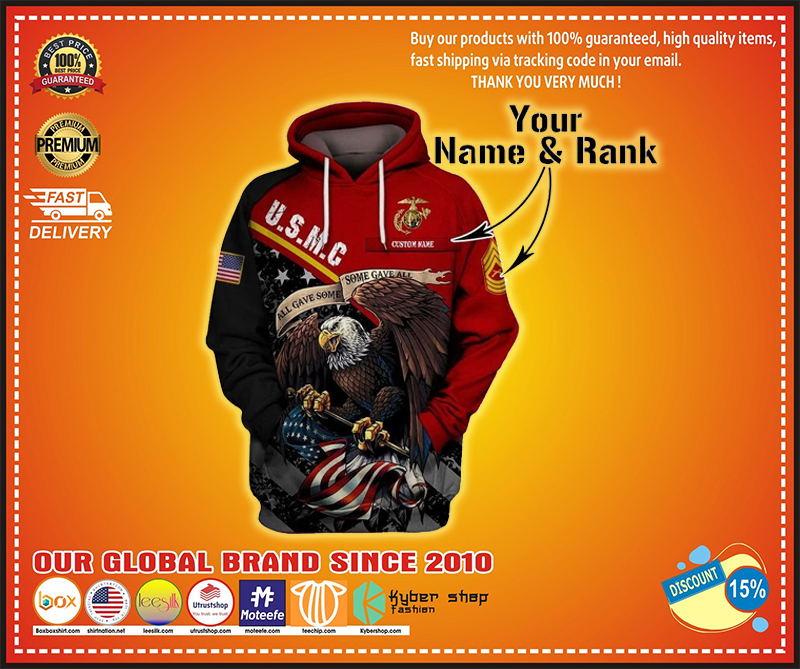 US marine corps personalized custom name rank 3d hoodie