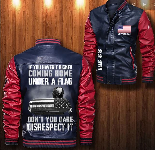 US veteran eagle custom personalized Leather Bomber Jacket 5