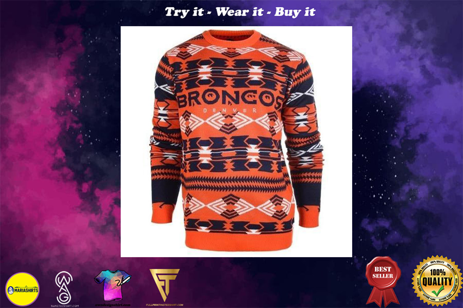 [special edition] denver broncos aztec print ugly christmas sweater – maria