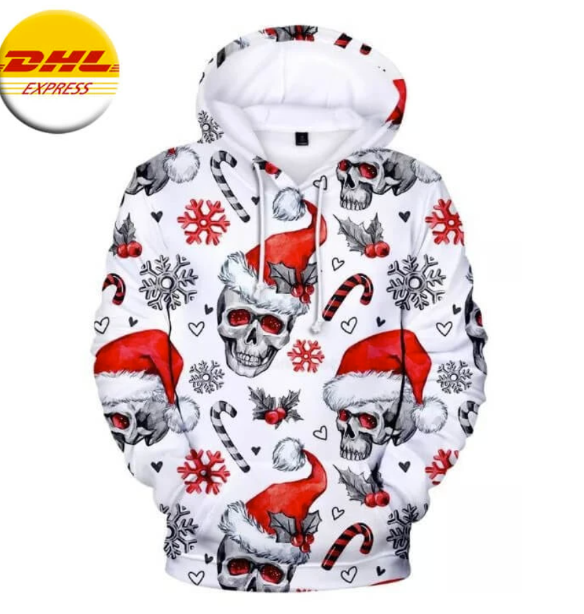 Skull Merry Christmas all over printed 3D hoodie