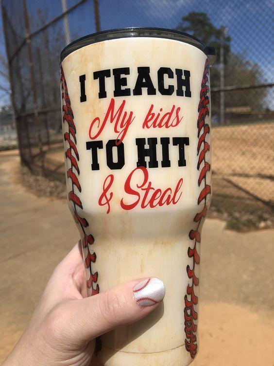 Baseball I teach my kids to hit and steal tumbler