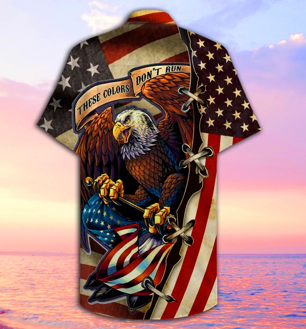 American Eagle Fly Flag Unisex Hawaiian Shirt back