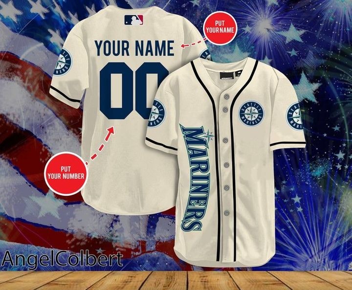 Seattle Mariners Personalized Name And Number Baseball Jersey Shirt - Cream